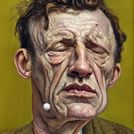 Prompt: high quality high detail painting by lucian freud, hd, portrait of balled man with no eyes