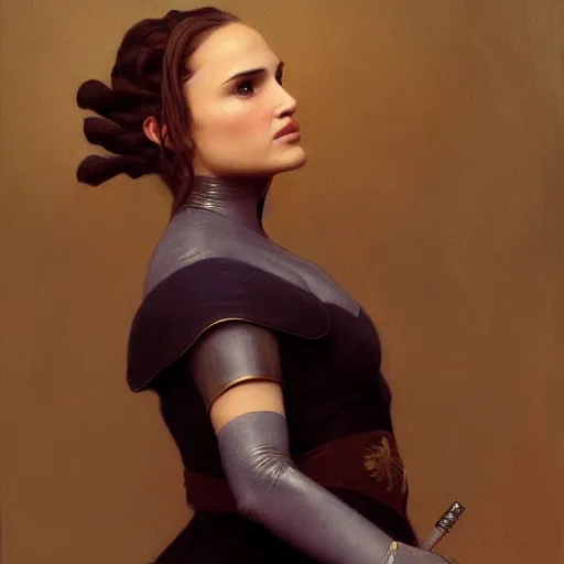 Image similar to Painting of Natalie Portman as Padme Amidala. Art by william adolphe bouguereau. During golden hour. Extremely detailed. Beautiful. 4K. Award winning.