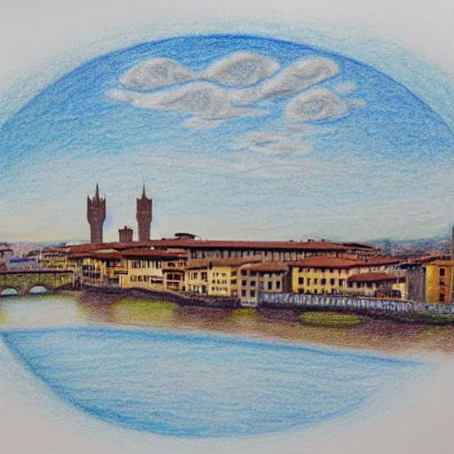 Image similar to Colored Pencil drawing, Florence skyline, octane render, highly detailed