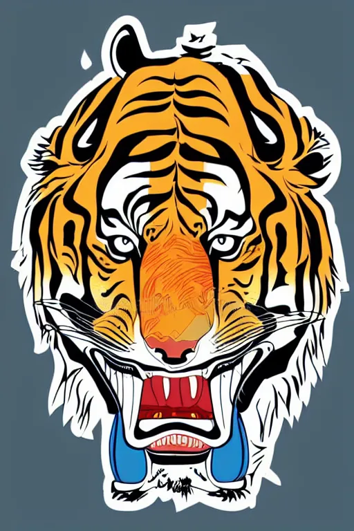 Image similar to A portrait of a tiger as evil warlord general, sticker, Anthropomorphized, portrait, highly detailed, colorful, illustration, smooth and clean vector curves, no jagged lines, vector art, smooth