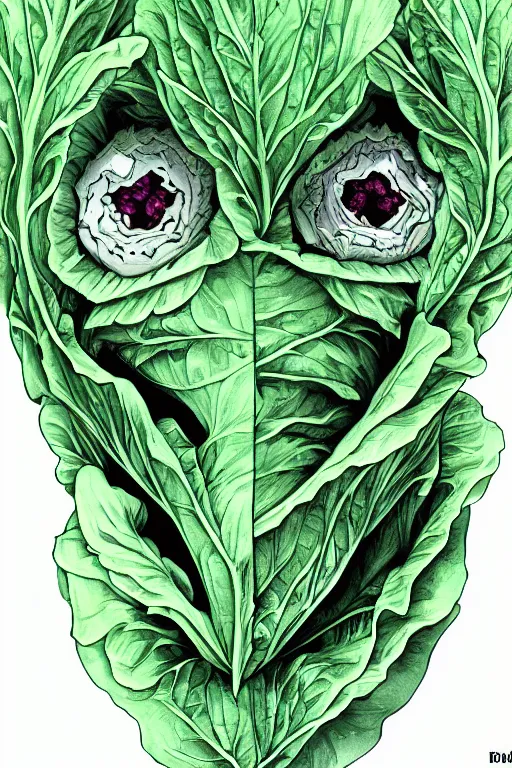 Image similar to cabbage themed humanoid, symmetrical, highly detailed, digital art, sharp focus, trending on art station, anime art style