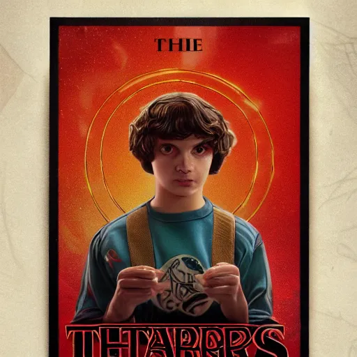 Prompt: The Emperor tarot card in the style of Stranger Things, hyperrealistic, highly detailed, depth of field, High definition, 8k, octane render, artstation