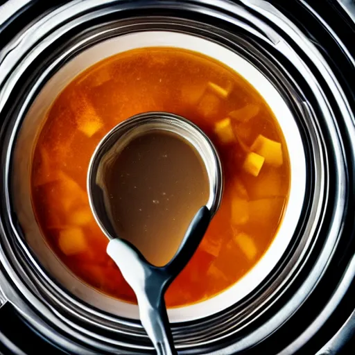 Prompt: soup inside of a washing machine, photography, realistic