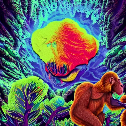 Image similar to stoned ape theory, psilocybin mushrooms, abstract, evolution