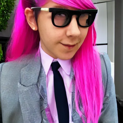 Image similar to a girl with pink hair wearing a suit and tie