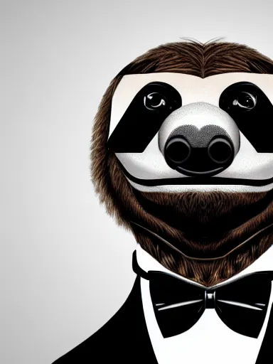 Image similar to portrait of anthropomorphic sloth in formalwear : : debonair, gq, noir, fashion, style : : digital art, concept art, digital illustration, photorealism, hyperreal