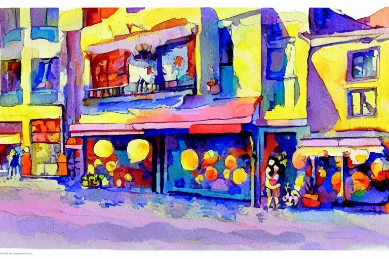 Image similar to watercolor artwork of sneakers shop, abstraction, kandinsky, art nouveau, trending on artstation