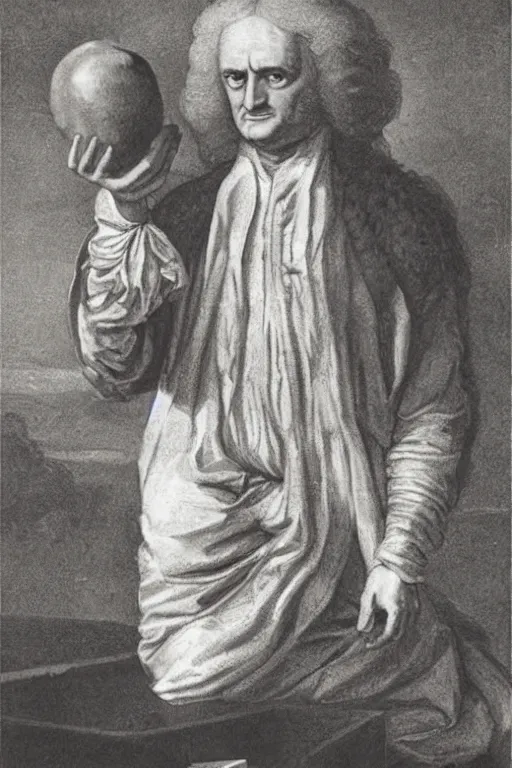 Image similar to isaac newton holding an apple, collage