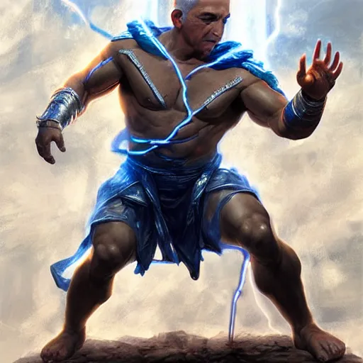 Image similar to benjamin netanyahu as the greek god of lightning, shooting lightning from hands, highly detailed, ultra clear, by artgerm and greg rutkowski