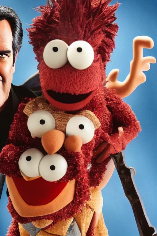 Image similar to Bruce Campbell starring in Evil Dead 2 Muppets movie