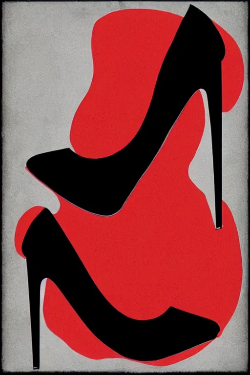 Image similar to black high heels with red bottoms, illustration, graphic design, high fashion, wall art, elegant, pop art style,