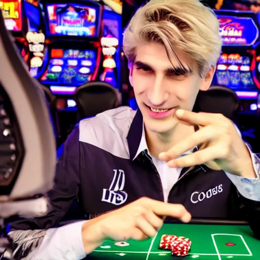 Prompt: handsome xqc gambling : : realistic : : 1 dslr : : 1 - - quality 2