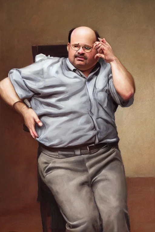 Prompt: jason alexander stubbing his toe as george costanza, oil on canvas, intricate, portrait, 8 k highly professionally detailed, hdr, cgsociety