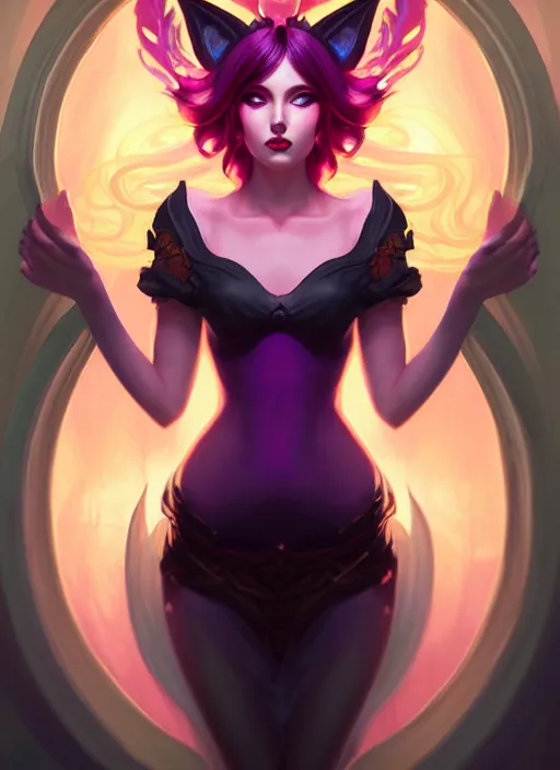 Prompt: symmetry!! portrait of beautiful female character coven ahri, league of legends art, dark atmosphere, purple fire, glowing lights!! intricate, elegant, highly detailed, digital painting, artstation, vector behance hd jartgerm and greg rutkowski and alphonse mucha, hd, 3 2 k