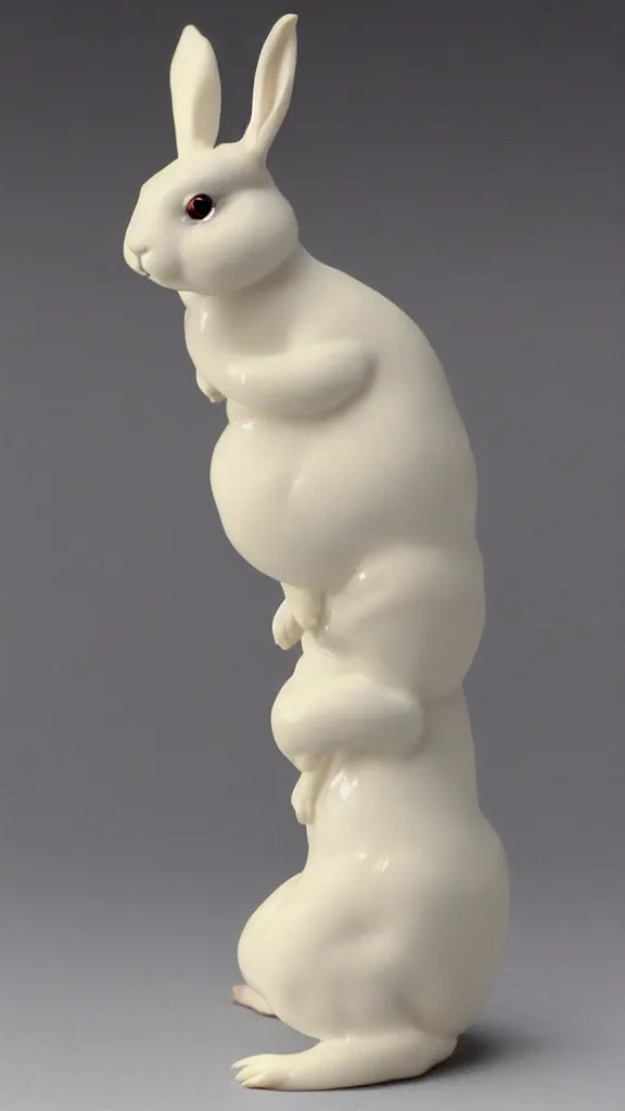Image similar to a porcelain smoker rabbit statue with a japanese kiseru painted by john singer sargent