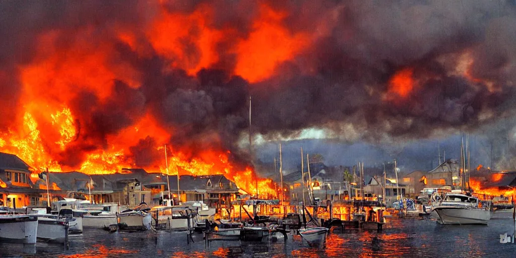 Image similar to boat harbor on fire by david burton