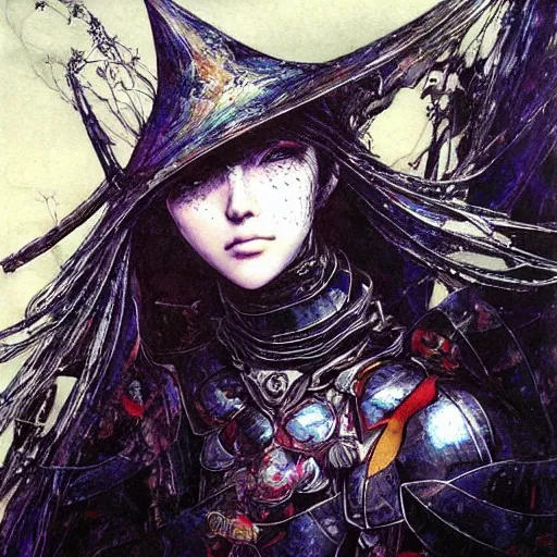 Prompt: “ a simple concept art portrait of a destiny witch with full armor set, an award winning yoshitaka amano digital art, by adrian ghenie and gerhard richter. art by takato yamamoto. masterpiece, deep colours. ”
