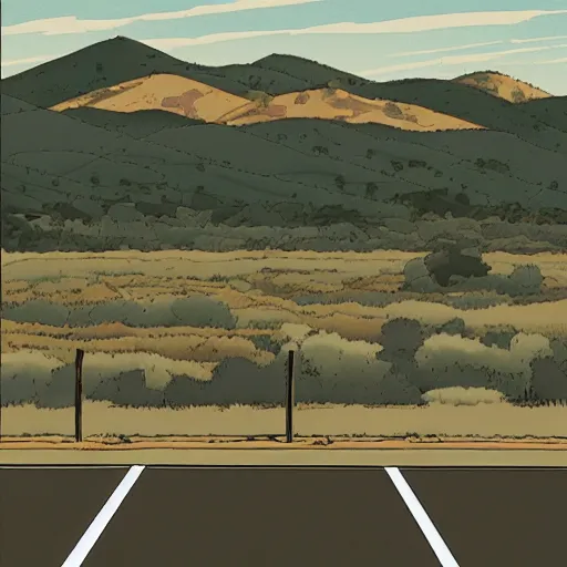Prompt: a desolated road in california, a man , Adrian Tomine