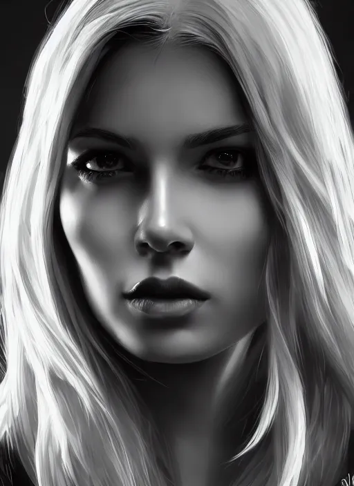 Image similar to up close portrait of a beautiful woman in black and white, art by diego fazio and diegoKoi and oscar Ukono, concept art, sharp focus, artgerm, 8k highly detailed