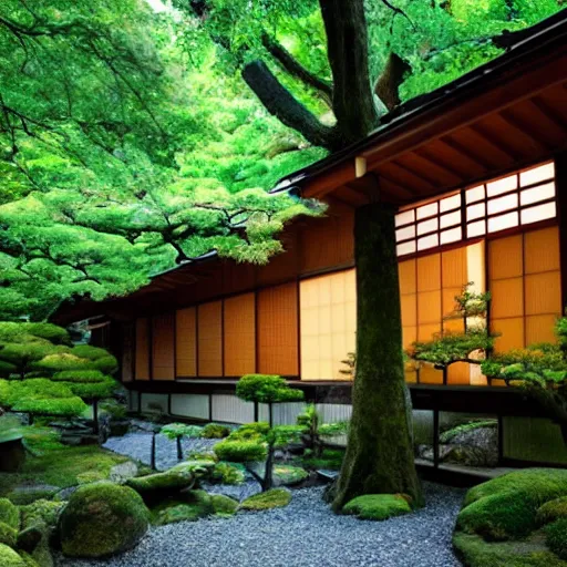 Image similar to very beautiful japanese house in the forest