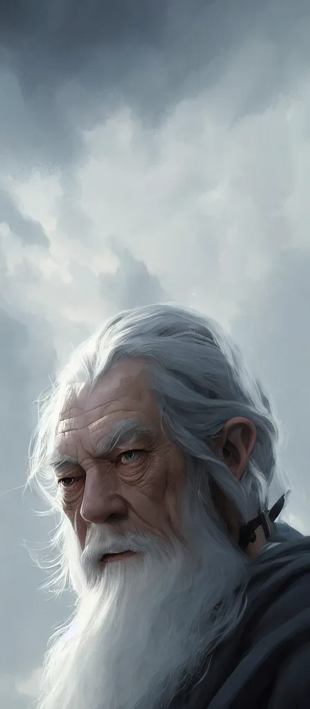 Image similar to portrait of gandalf the white, 4 k, concept art, by wlop, ilya kuvshinov, artgerm, krenz cushart, greg rutkowski, pixiv. cinematic dramatic atmosphere, sharp focus, volumetric lighting, cinematic lighting, studio quality