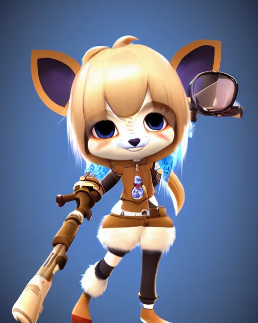 Image similar to female furry mini cute style, highly detailed, rendered, ray - tracing, cgi animated, 3 d demo reel avatar, style of maple story and zootopia, maple story gun girl, fox from league of legends chibi, soft shade, soft lighting