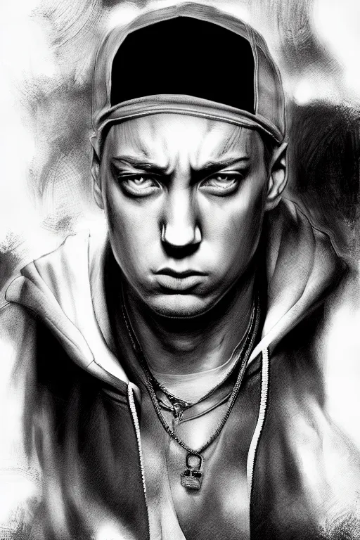 Image similar to eminem, manga cover art, detailed color portrait, artstation trending, 8 k, greg rutkowski