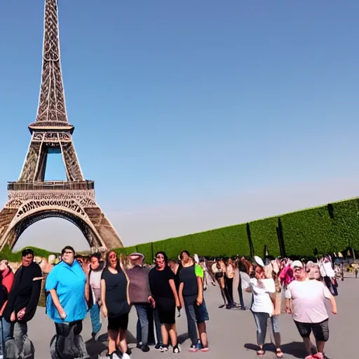 Prompt: fat people visiting the eiffel tower