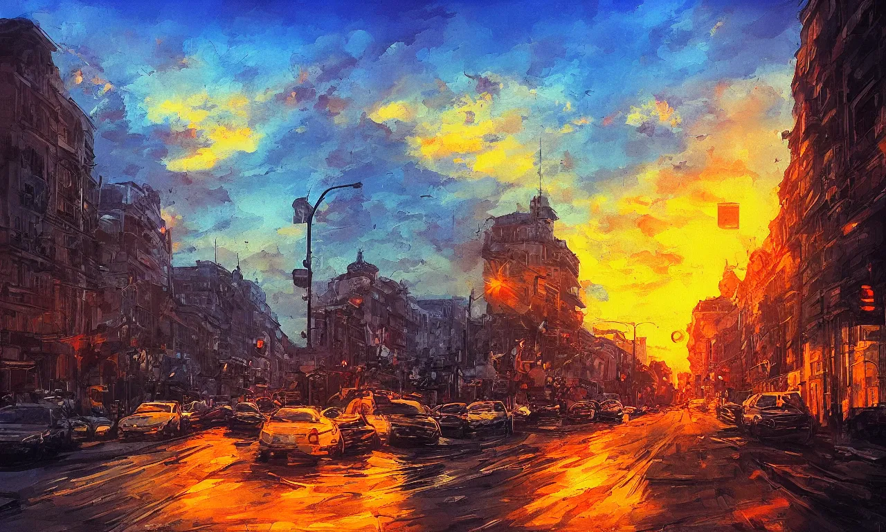 Image similar to bucharest streets sunset by Anato Finnstark