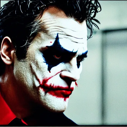 Image similar to joker played by joaquin phoenix in fight club film still cinematography by david fincher