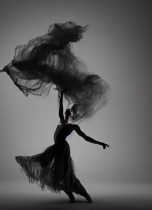 Image similar to a Photorealistic dramatic hyperrealistic render of a glamorous beautiful Female smoke dancer by Ken Brower and Deborah Ory of NYC Dance project,Lois Greenfield,Flowing cloth and smoke,Beautiful dynamic dramatic dark moody lighting,volumetric,shadows,cinematic atmosphere,Octane render,8K