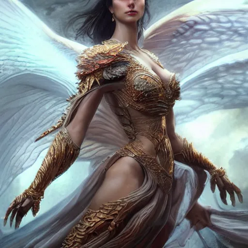 Image similar to a stunning dynamic pose full body of a celestial goddess of the dragons, intricate, perfect face, 8k highly professionally detailed, hdr, CGSociety, dark fantasy, dynamic lighting, smooth, elegant, sharp focus, art by artgerm and greg rutkowski,