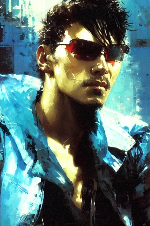 Image similar to synthwave, attractive male, painting by edwin longsden long, yoji shinkawa, craig mullins