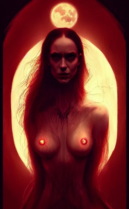 Image similar to epic professional digital tarot card of 🧛🏼🌛, ambient lighting, painted, gorgeous, stunning, symmetrical, impressive, leesha hannigan, van herpen, best on artstation, cgsociety, wlop, pixiv, stunning, gorgeous, much wow, cinematic, masterpiece