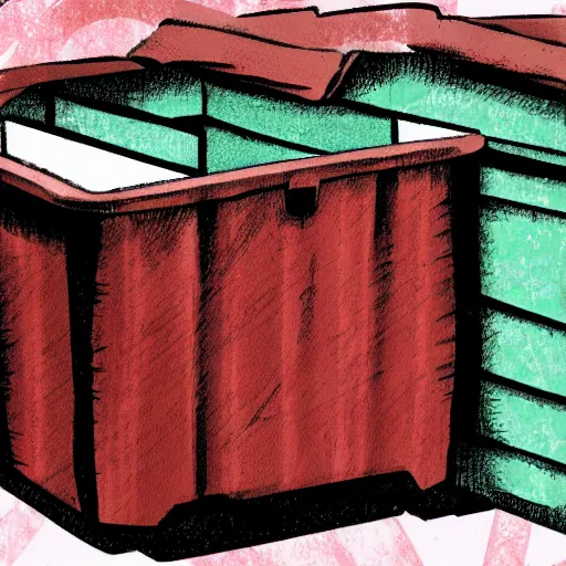 Prompt: Anime style illustration of a dumpster with a face