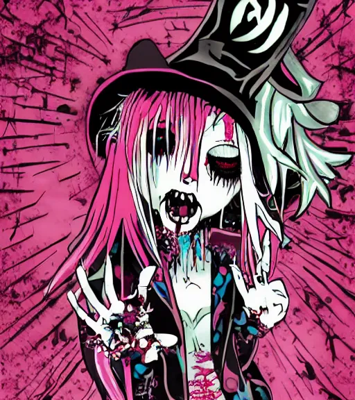 Image similar to horror acid colors, grim-hatter, a dark picture comic featuring blood horror and goth anime girls, anime vampires, evil horror vibes