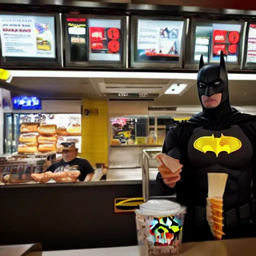 Prompt: batman working the counter at McDonalds