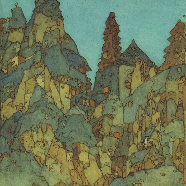 Image similar to a building in a landscape, by edmund dulac