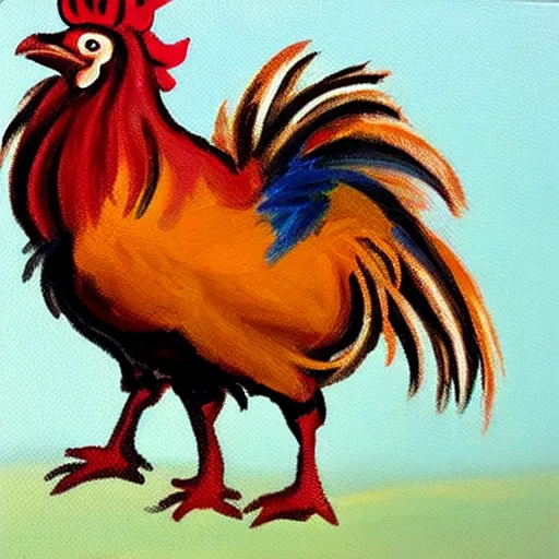 Image similar to painting of a rooster with human ears ear