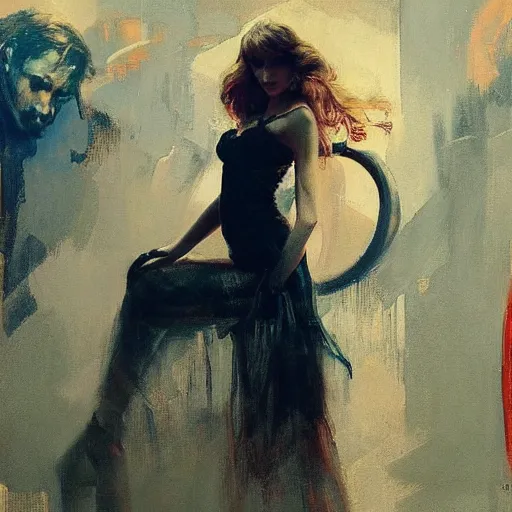 Prompt: taylor swift, intricate, elegant, highly detailed, greg manchess, mucha, liepke, ruan jia, jeffrey catherine jones, ridley scott