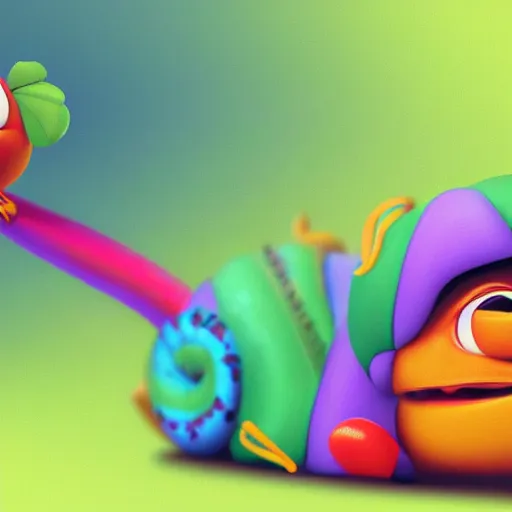 Prompt: cute colorful caterpillar on leaf, detailed pixar render character concept