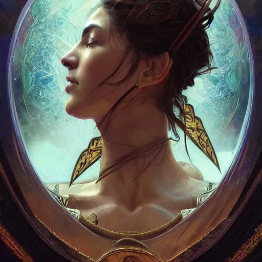 Prompt: portrait of a female warrior surrounded by energy, magic and lightning, epic, fantasy, D&D, intricate, upper body, highly detailed, digital painting, artstation, concept art, sharp focus, cinematic lighting, illustration, art by artgerm and greg rutkowski, alphonse mucha, cgsociety