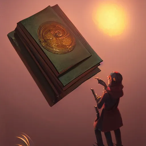 Image similar to a mysterious book with a golden quill on the, by roman shipunov, etienne hebinger, atey ghailan, cgsociety, cynical realism, fantasy art, 2 d game art