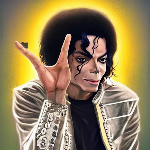 Image similar to michael jackson as saint. matte, facial features, symmetrical anatomy, hyperdetailed, post modern comic color, baroque, pop punk art style, fantasy, body features, posse features, without duplication, art by artgerm and ilya kuvshinov and vinicius gud and gustavo zambelli, intricate.