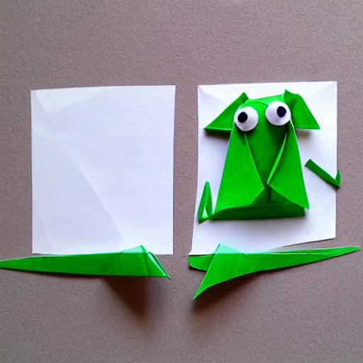 Prompt: kermit the frog as origami