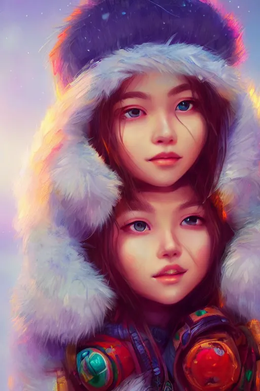 Prompt: cute eskimo girl, vivid colors, high details, cinematic, 8k resolution, beautiful detailed, photorealistic, digital painting, artstation, concept art, smooth, sharp focus, illustration, fantasy background, artstation trending, octane render, unreal engine