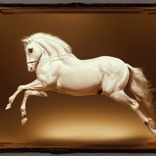 Prompt: an all white horse, with no facial features, like a white mask pulled over their face, full body laying in a blood red pool of water between a golden mirror frame, inspired by the bohemian grove sacrifice ritual and outside the mirror frame is a deep space, physically accurate, dynamic lighting, intricate, elegant, highly detailed, very very Roberto Ferri, sharp focus, very very unsettling, very terrifying, illustration, art