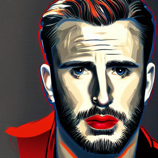 Prompt: portrait of chris evans from movie captain america, highly detailed, centered, solid color background, digital painting