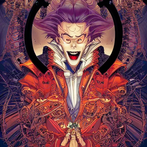 Image similar to portrait of crazy disney character, symmetrical, by yoichi hatakenaka, masamune shirow, josan gonzales and dan mumford, ayami kojima, takato yamamoto, barclay shaw, karol bak, yukito kishiro