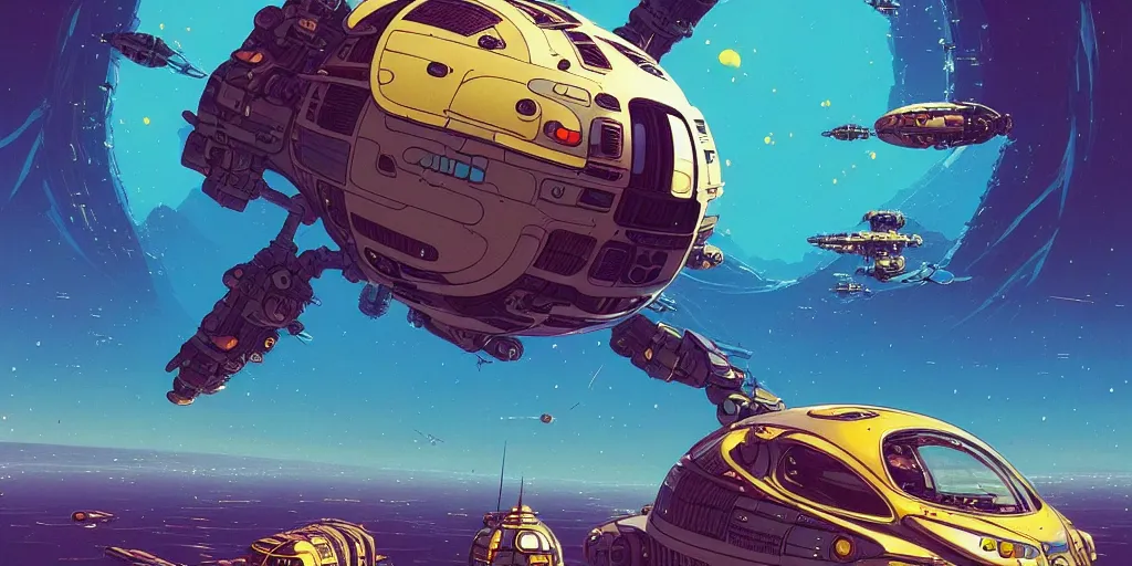 Prompt: epic scene of beetle shape spaceship, amazing space scene by chris foss!!!, by victo ngai, moebius, yoichi hatakenaka, masamune shirow, josan gonzales!!!, dan mumford, vibrant colours, dynamic lighting, digital art, fantastically beautiful illustration, cinematic vibrant colours, artstation